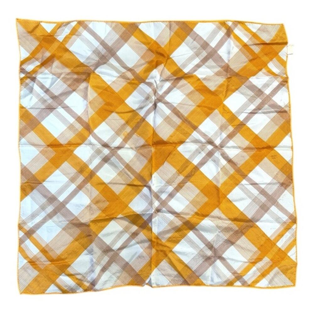 Vintage Glentex Scarf Wrap plaid yellow gold white tan brown silky acetate